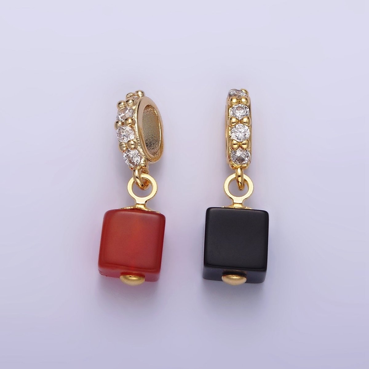 14K Gold Filled Red Carnelian, Black Onyx Cube Clear Micro Paved CZ Bail Pendant | N1296 N1297 - DLUXCA