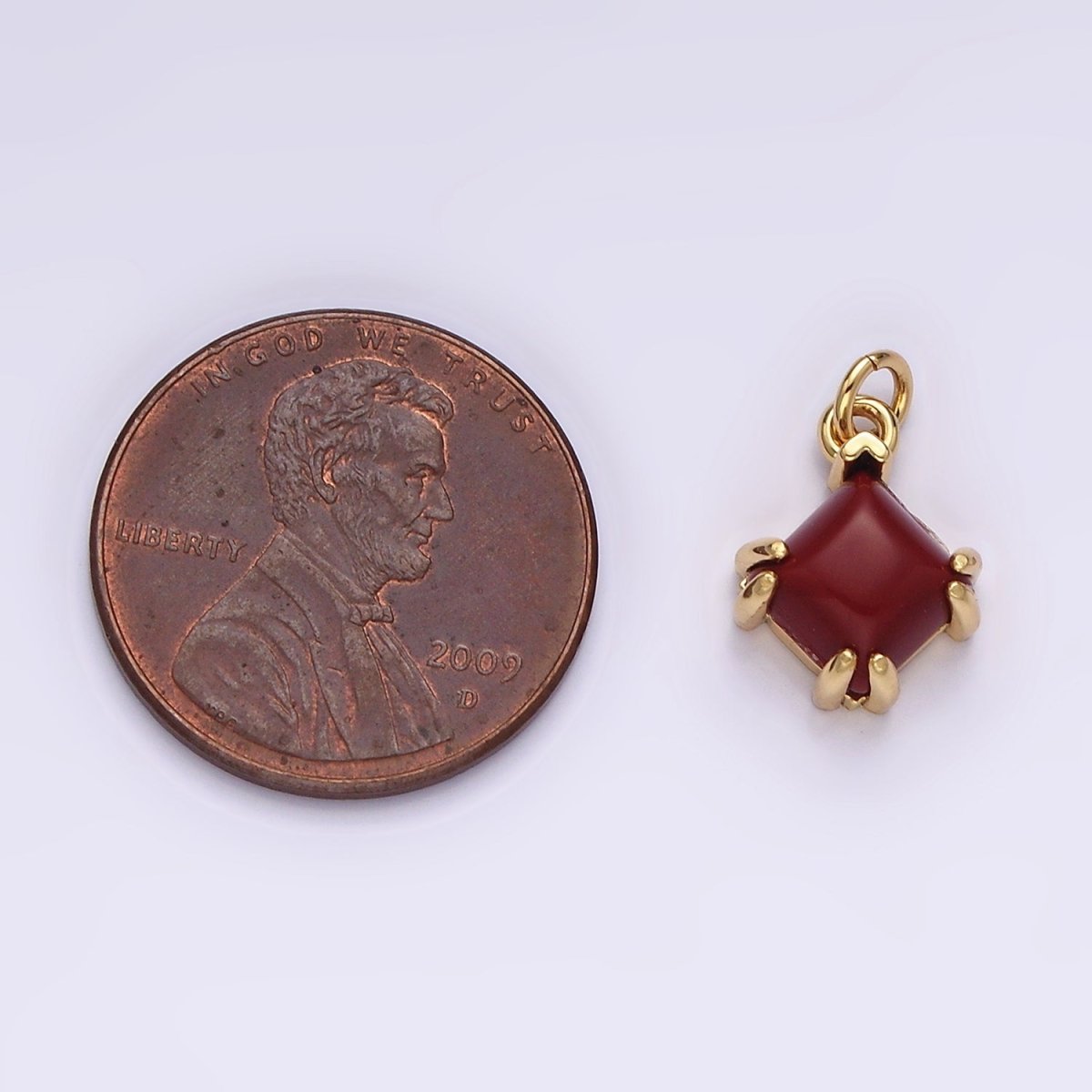 14K Gold Filled Red Carnelian Framed Rhombus Mini Charm | AC790 - DLUXCA