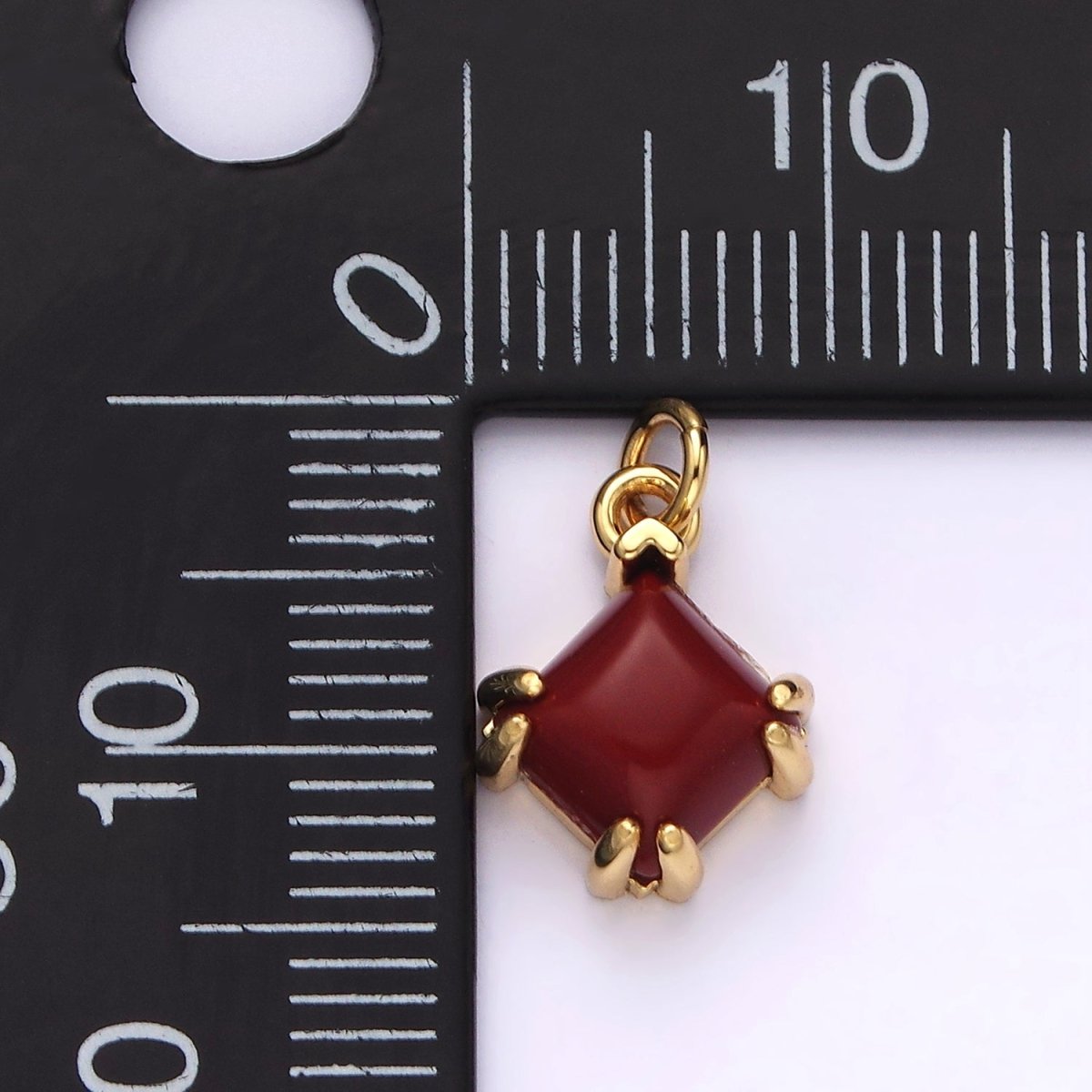 14K Gold Filled Red Carnelian Framed Rhombus Mini Charm | AC790 - DLUXCA