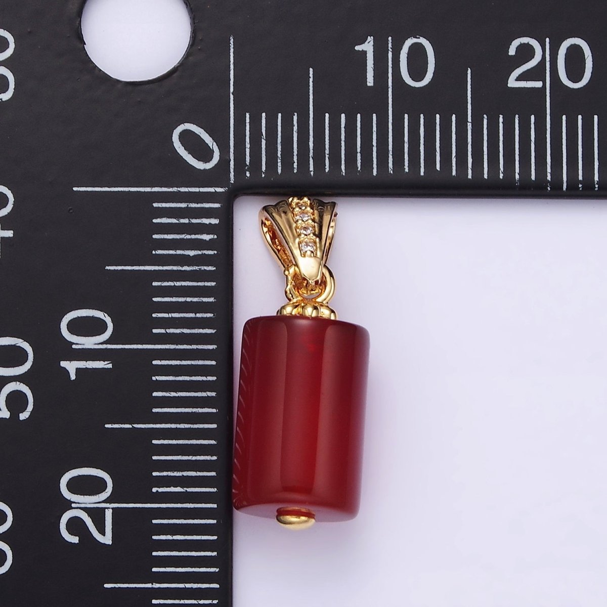 14K Gold Filled Red Carnelian Tube Clear Micro Paved CZ Lined Bail Pendant | N1290 - DLUXCA