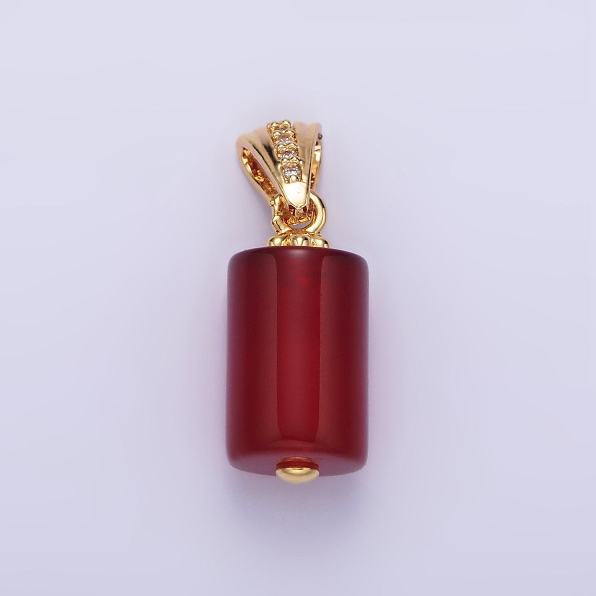 14K Gold Filled Red Carnelian Tube Clear Micro Paved CZ Lined Bail Pendant | N1290 - DLUXCA