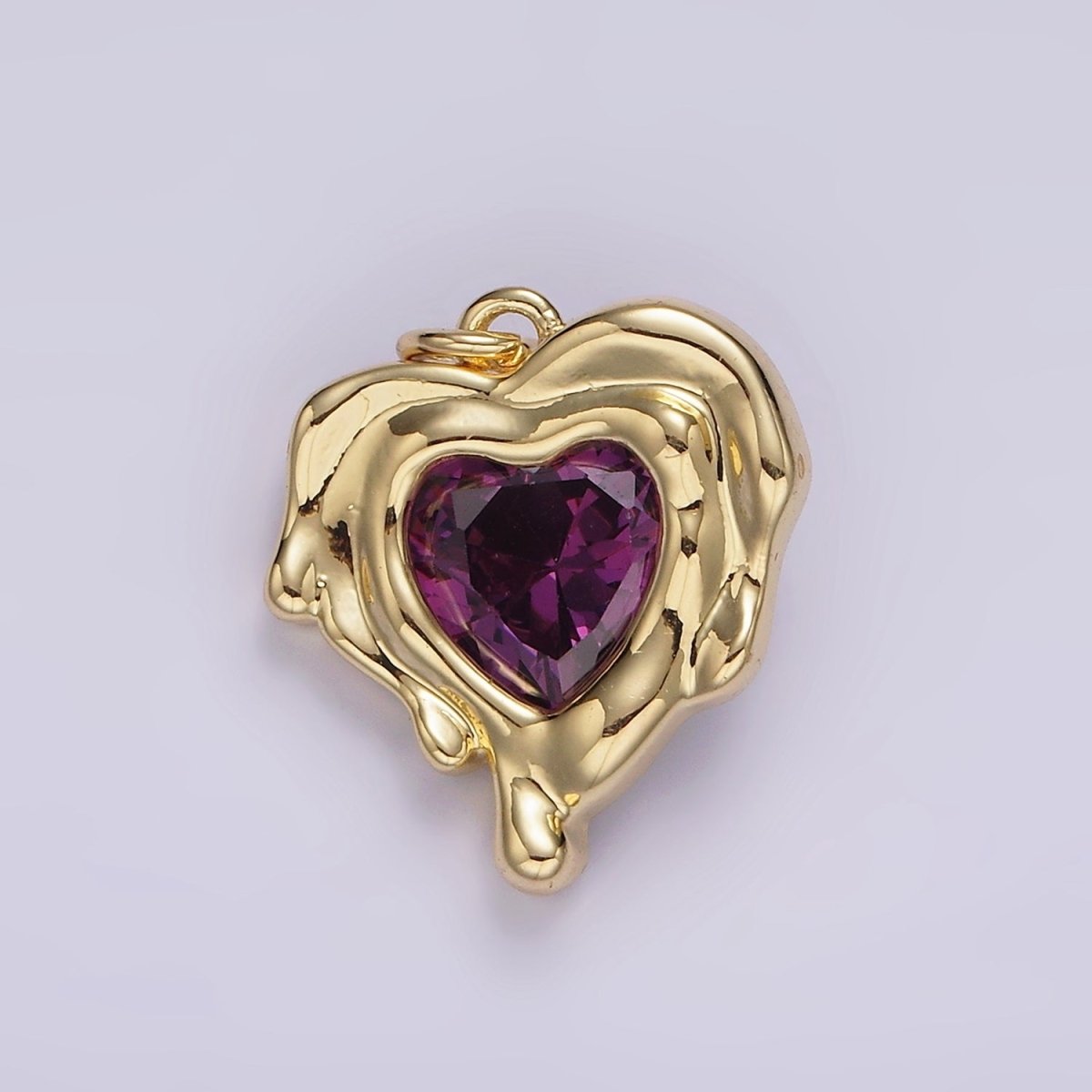 14K Gold Filled Red, Clear, Purple CZ Heart Molten Drip Bezel Charm | AG506 - AG508 - DLUXCA