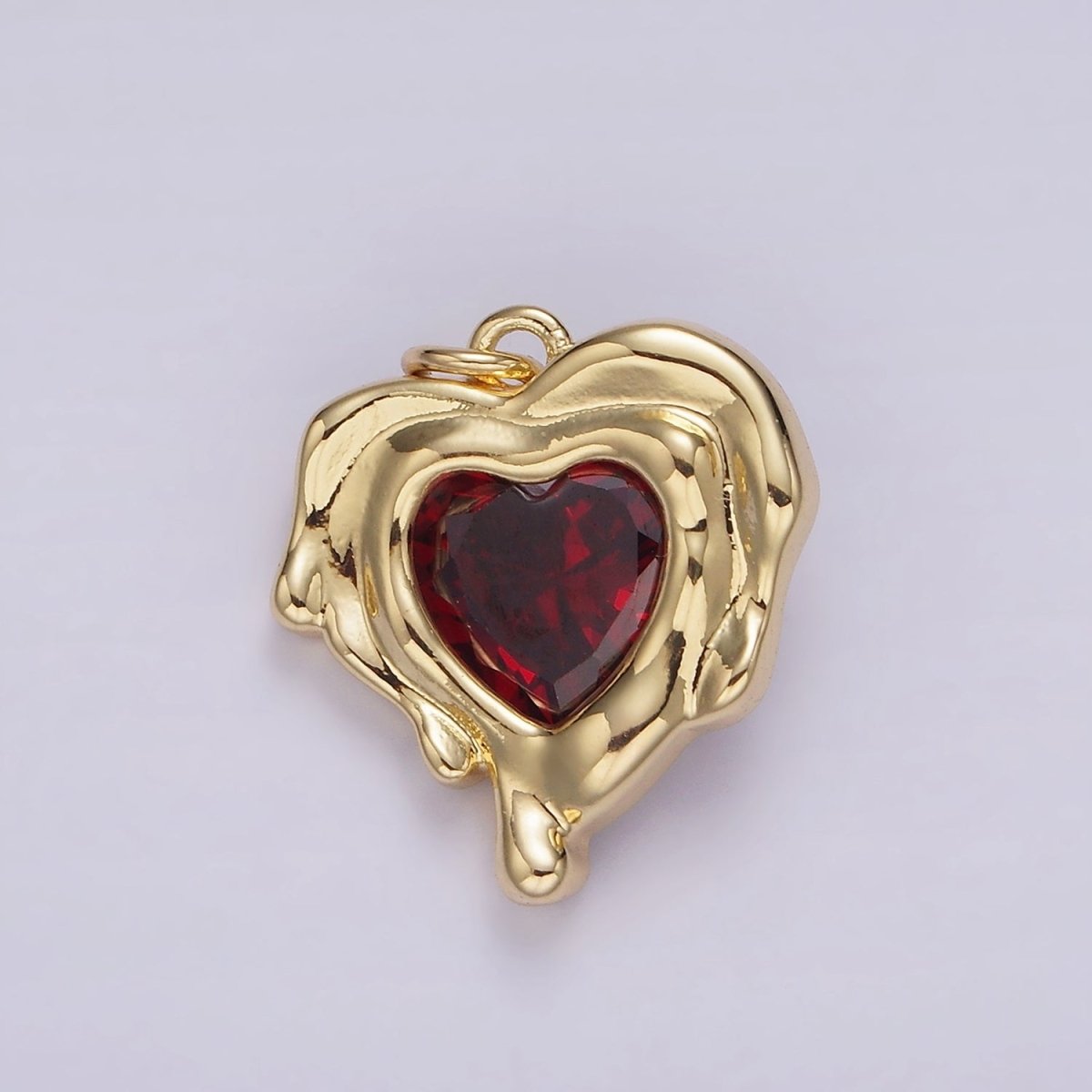 14K Gold Filled Red, Clear, Purple CZ Heart Molten Drip Bezel Charm | AG506 - AG508 - DLUXCA