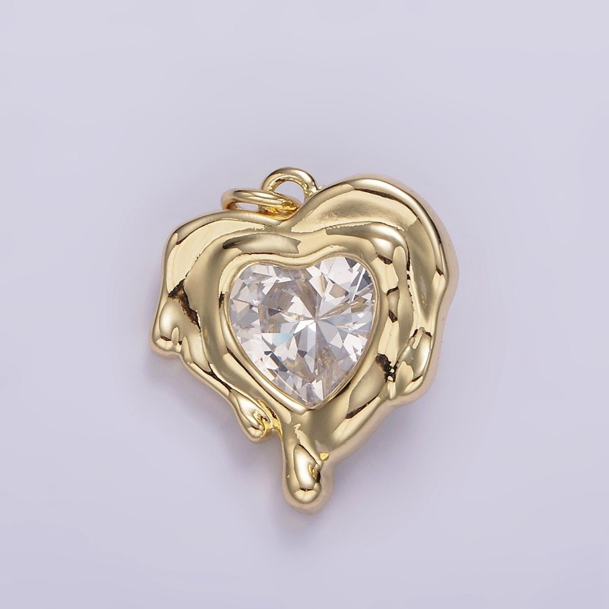 14K Gold Filled Red, Clear, Purple CZ Heart Molten Drip Bezel Charm | AG506 - AG508 - DLUXCA