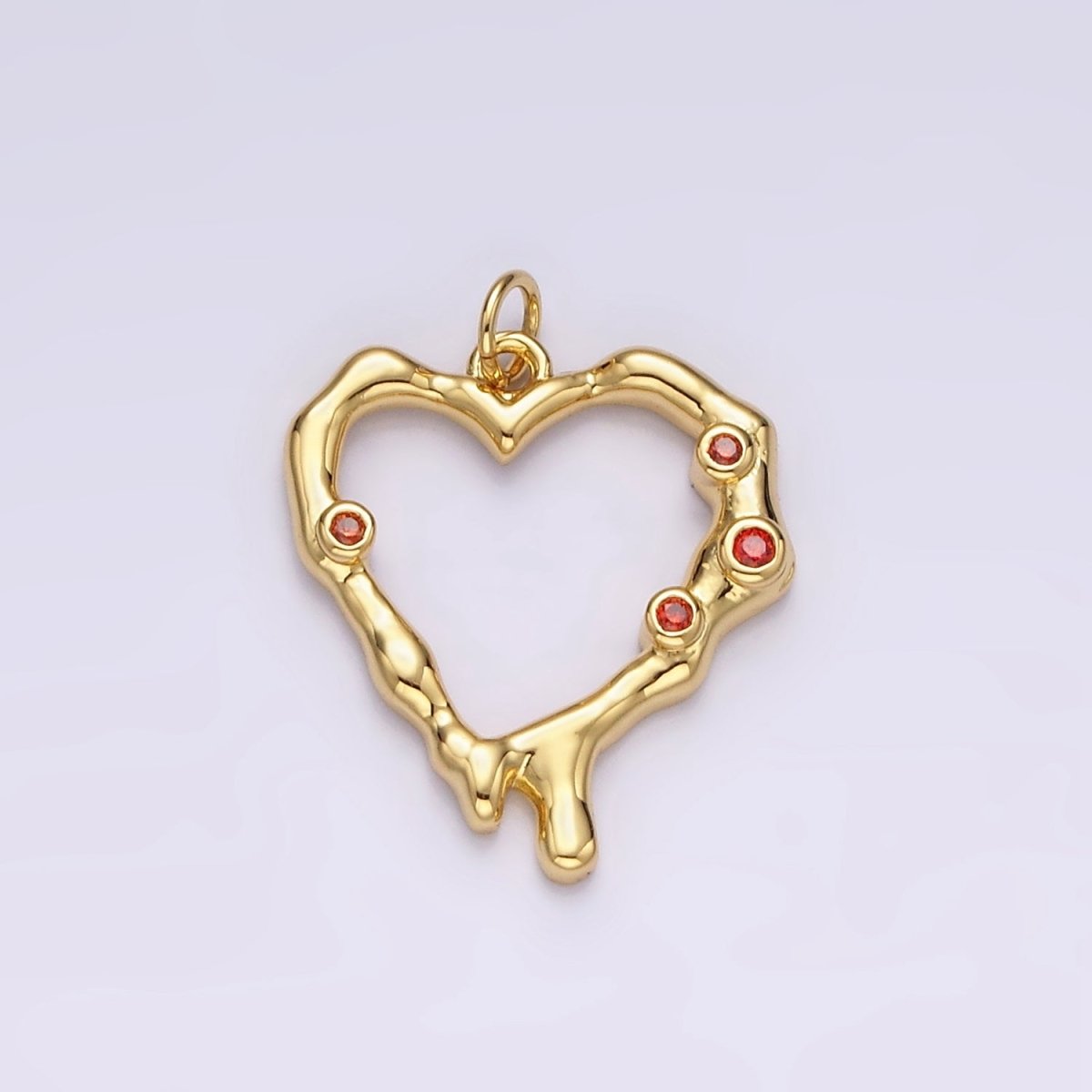 14K Gold Filled Red CZ Dotted Molten Drip Open Heart Charm | AC787 - DLUXCA