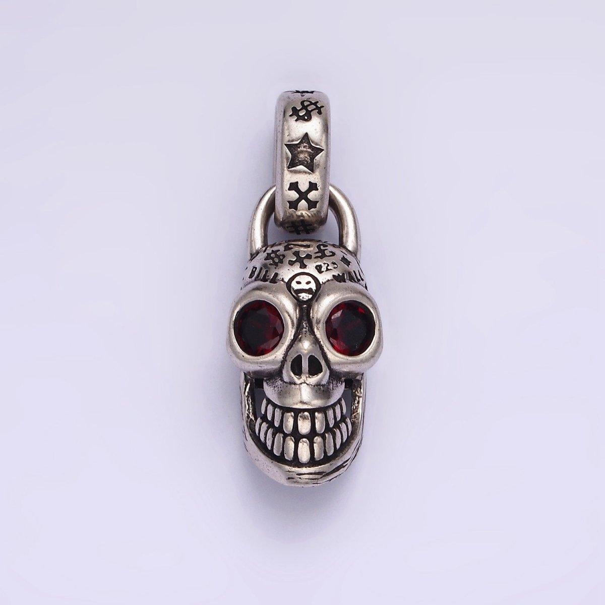 14K Gold Filled Red CZ Eyed Engraved Skeleton Skull Pendant in Gold & Silver | AC860 AC861 - DLUXCA