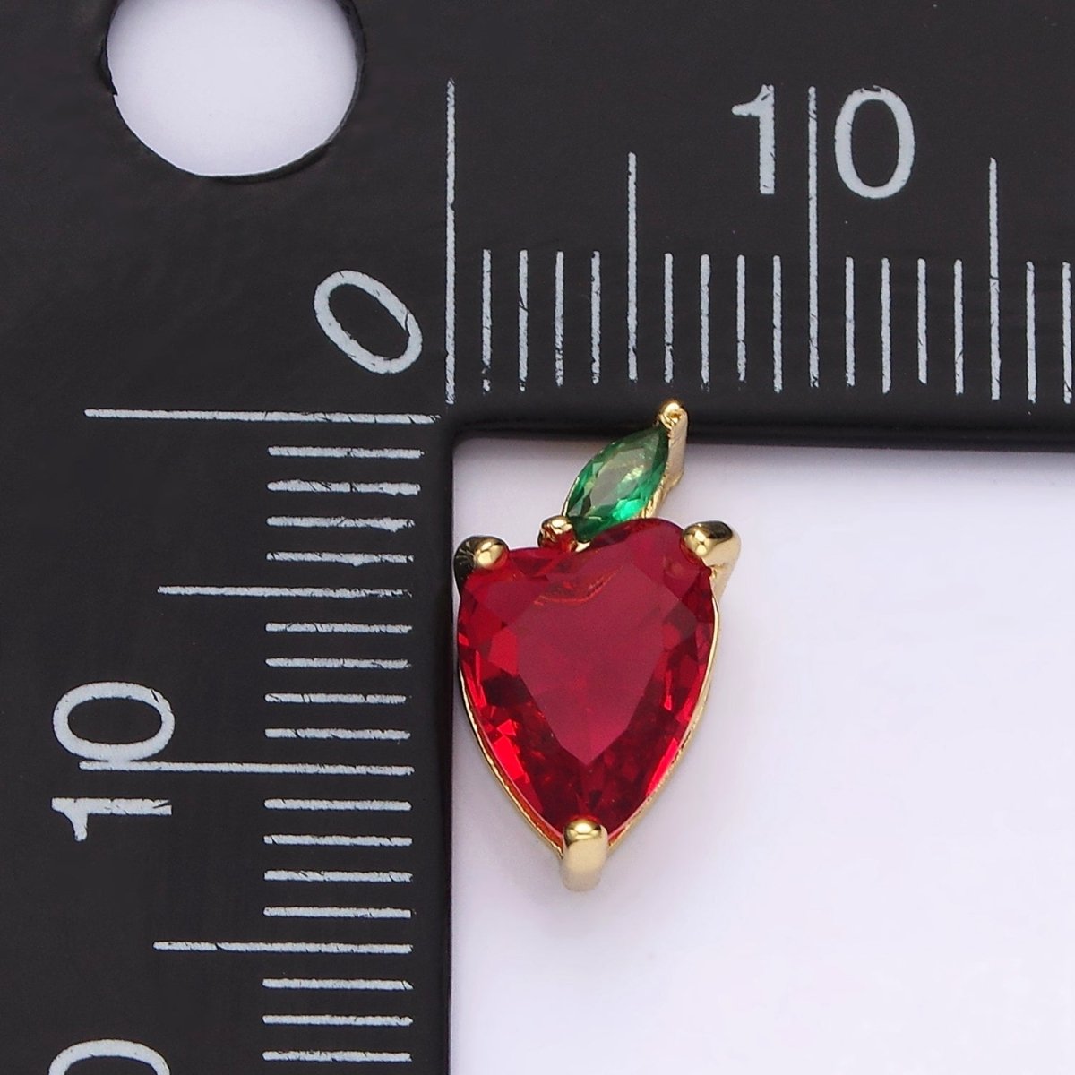 14K Gold Filled Red CZ Green Marquise Apple Fruit Add-On Charm | N1882 - DLUXCA