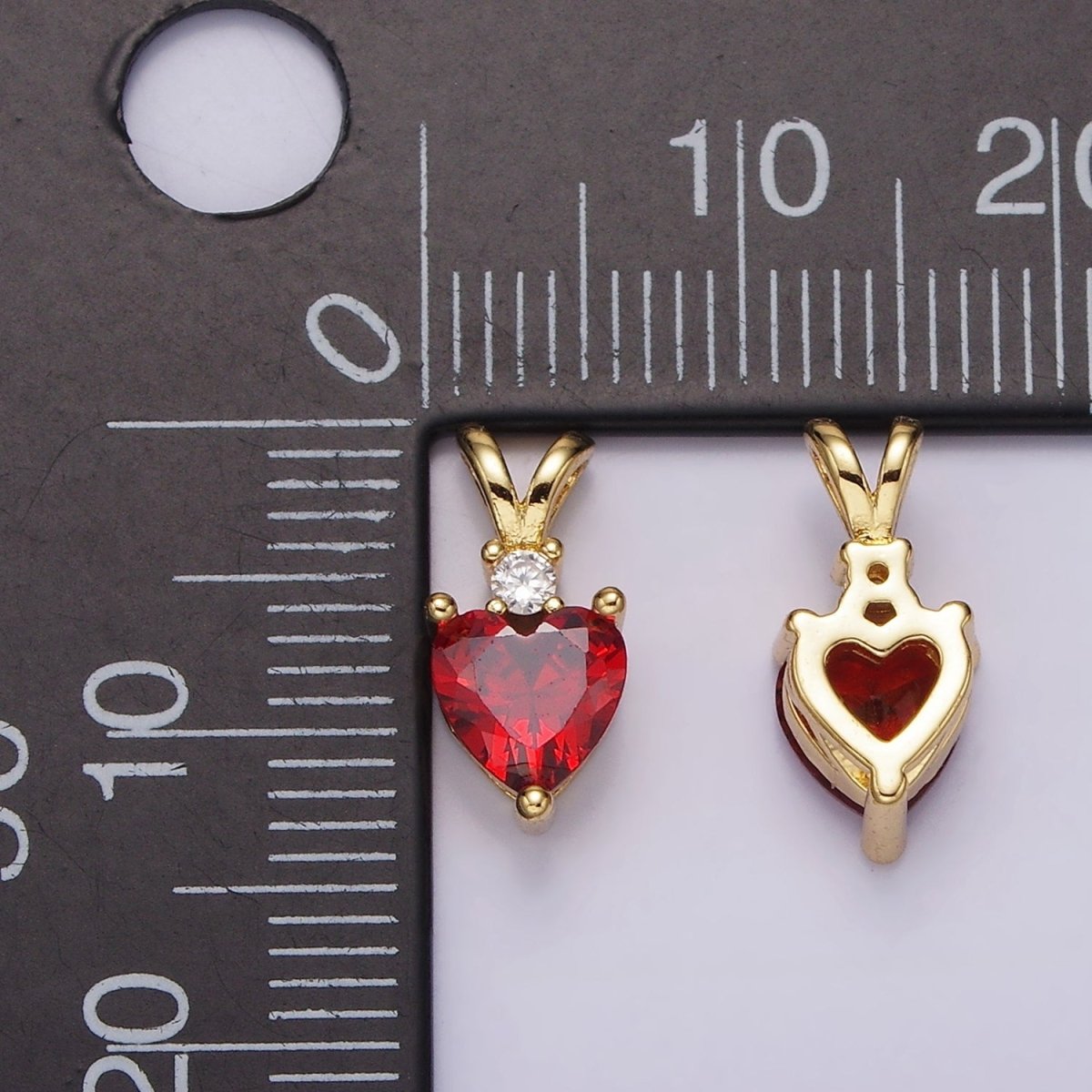 14K Gold Filled Red CZ Heart Double Bail Pendant | AH030 - DLUXCA