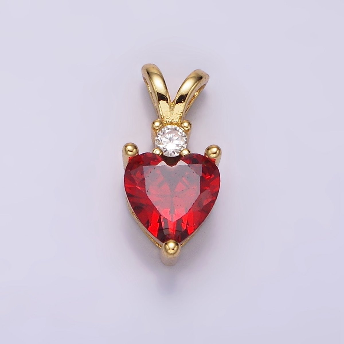 14K Gold Filled Red CZ Heart Double Bail Pendant | AH030 - DLUXCA