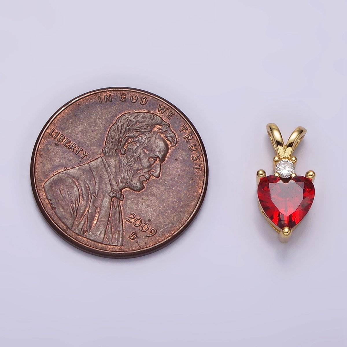 14K Gold Filled Red CZ Heart Double Bail Pendant | AH030 - DLUXCA