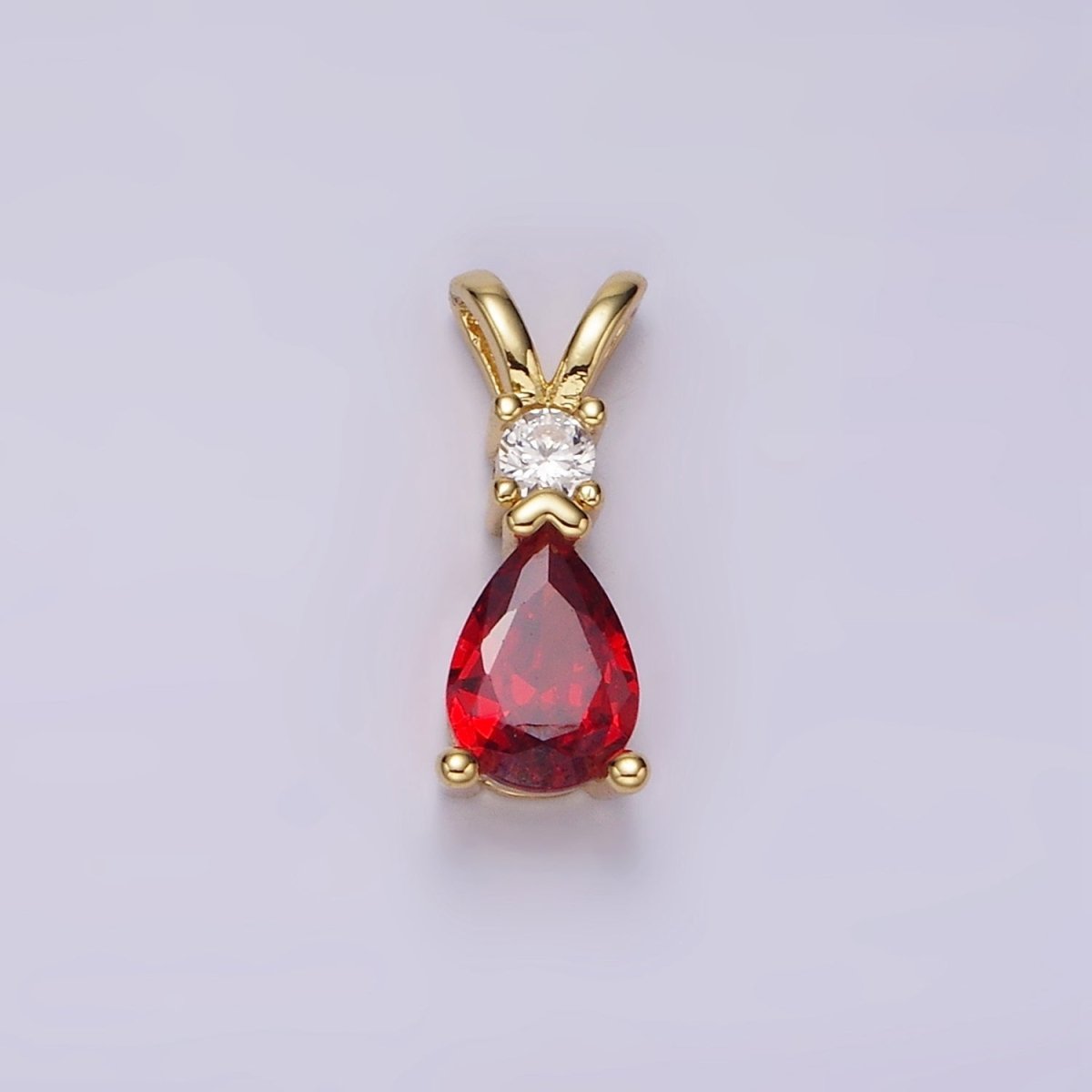 14K Gold Filled Red CZ Teardrop Double Bail Pendant | AH029 - DLUXCA