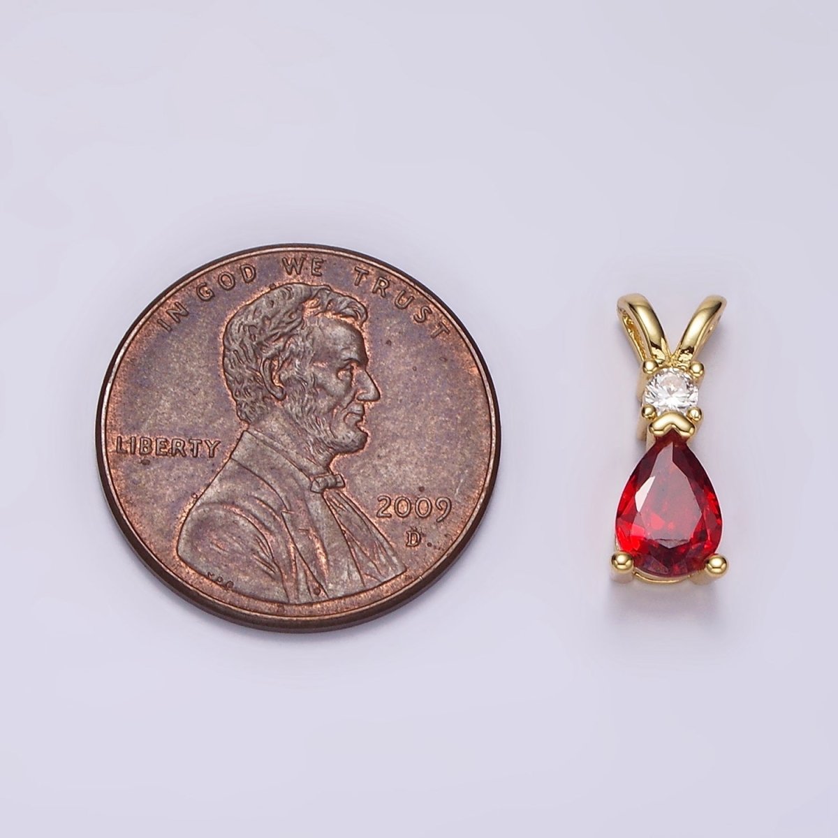 14K Gold Filled Red CZ Teardrop Double Bail Pendant | AH029 - DLUXCA