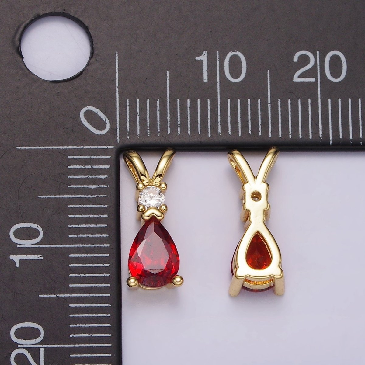 14K Gold Filled Red CZ Teardrop Double Bail Pendant | AH029 - DLUXCA