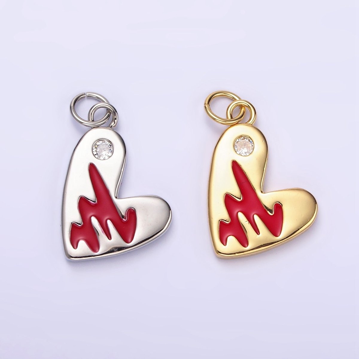 14K Gold Filled Red Enamel Clear CZ Dot Heart Charm in Gold & Silver | N1549 N1550 - DLUXCA