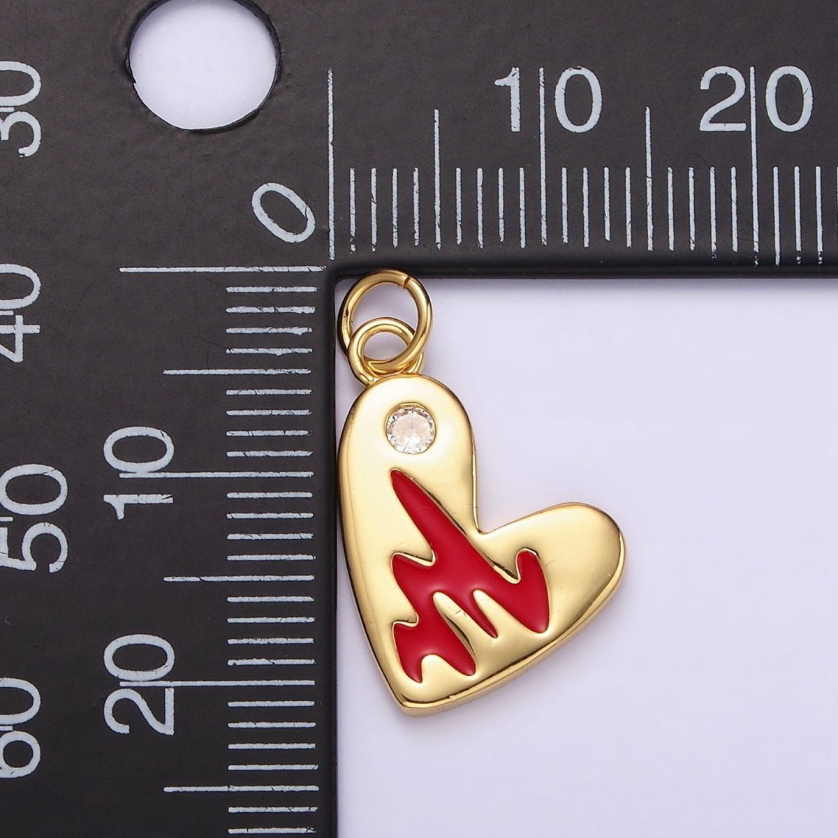 14K Gold Filled Red Enamel Clear CZ Dot Heart Charm in Gold & Silver | N1549 N1550 - DLUXCA