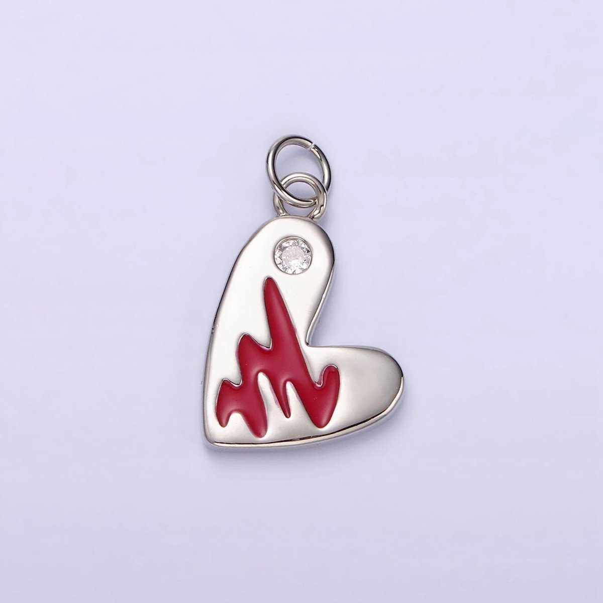 14K Gold Filled Red Enamel Clear CZ Dot Heart Charm in Gold & Silver | N1549 N1550 - DLUXCA