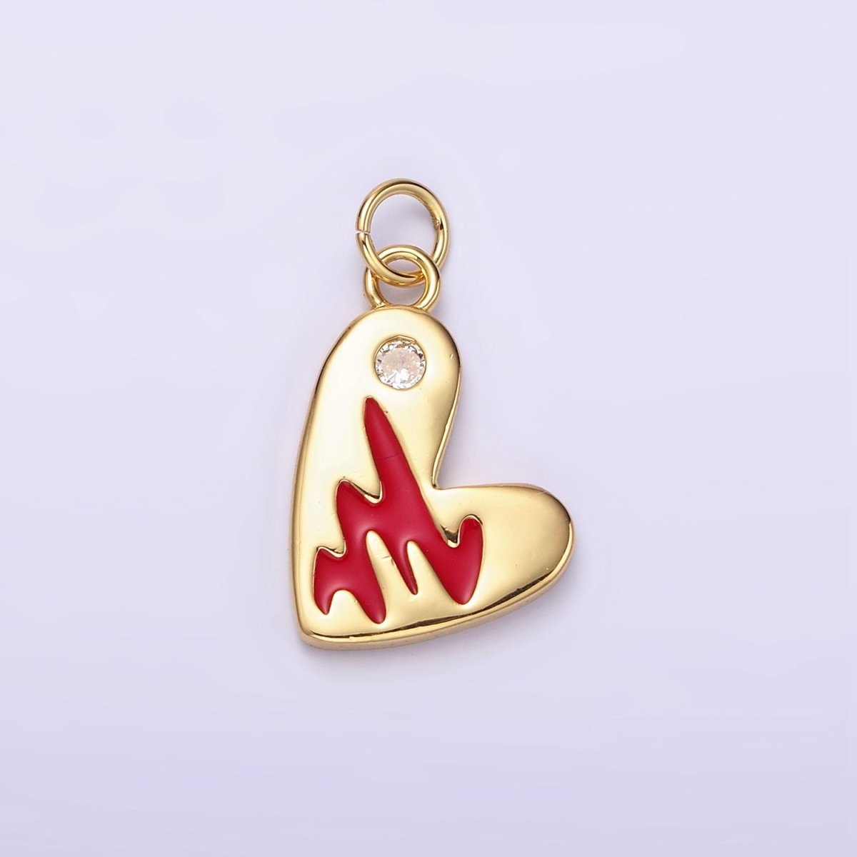 14K Gold Filled Red Enamel Clear CZ Dot Heart Charm in Gold & Silver | N1549 N1550 - DLUXCA