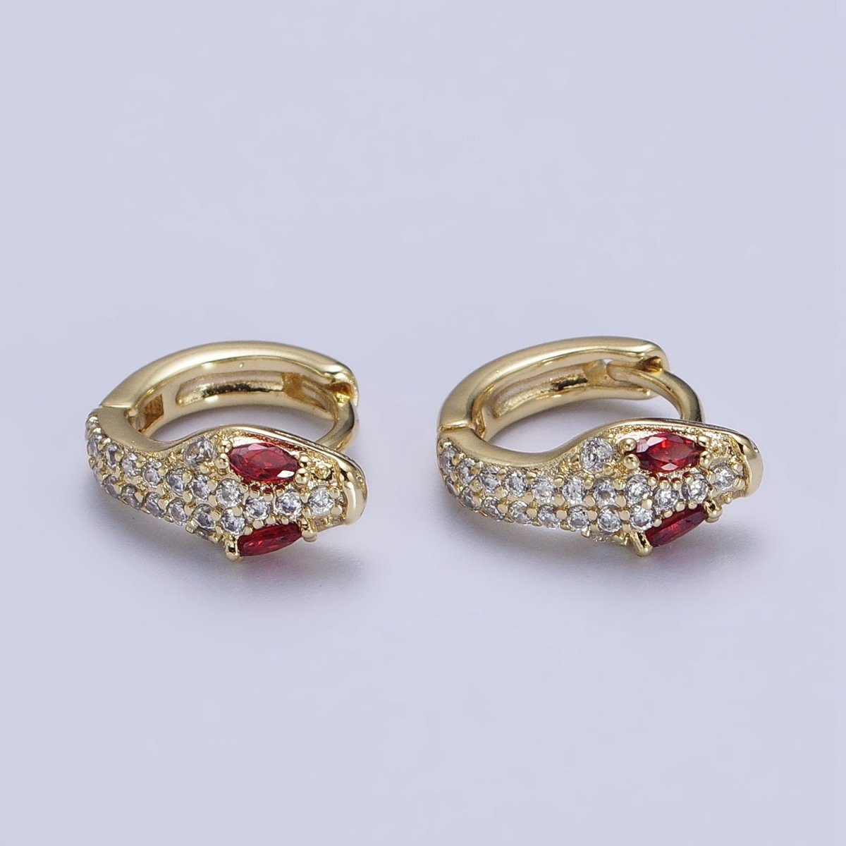 14K Gold Filled Red-Eyed Serpent Snake Clear Micro Paved CZ 12mm Cartilage Huggie Earrings | AB421 - DLUXCA