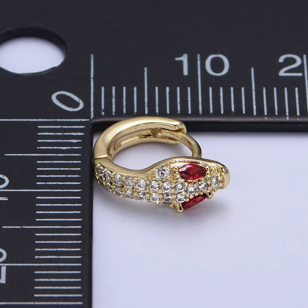 14K Gold Filled Red-Eyed Serpent Snake Clear Micro Paved CZ 12mm Cartilage Huggie Earrings | AB421 - DLUXCA