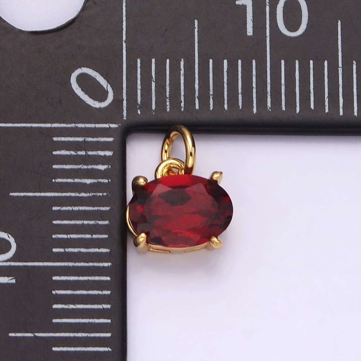 14K Gold Filled Red Garnet Oval Sideway Minimalist Add-On Charm | AC844 - DLUXCA