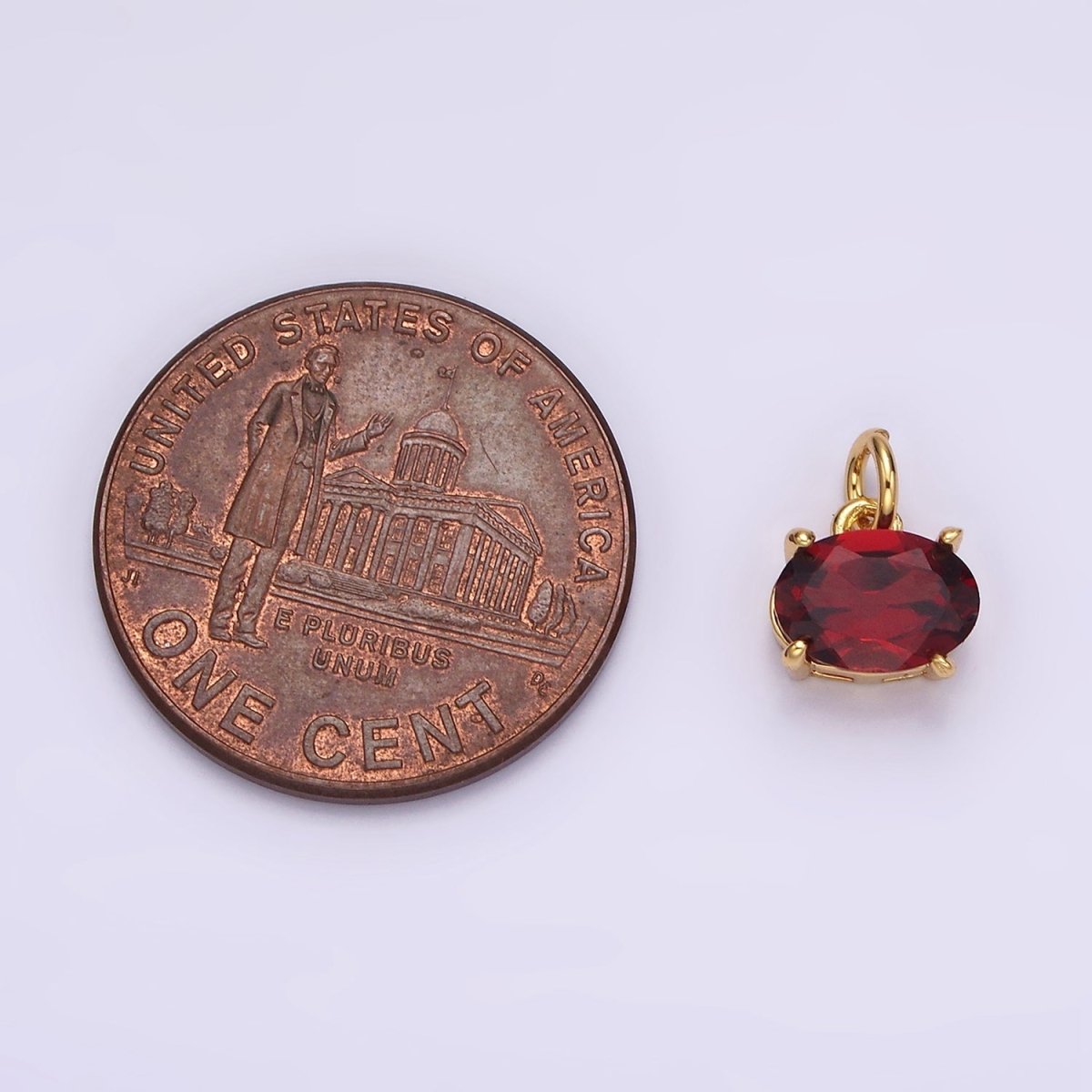 14K Gold Filled Red Garnet Oval Sideway Minimalist Add-On Charm | AC844 - DLUXCA