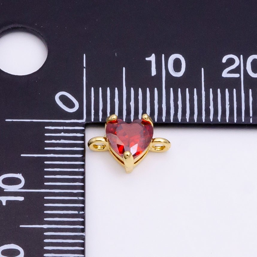 14K Gold Filled Red Heart CZ Bezel Connector | G-098 - DLUXCA