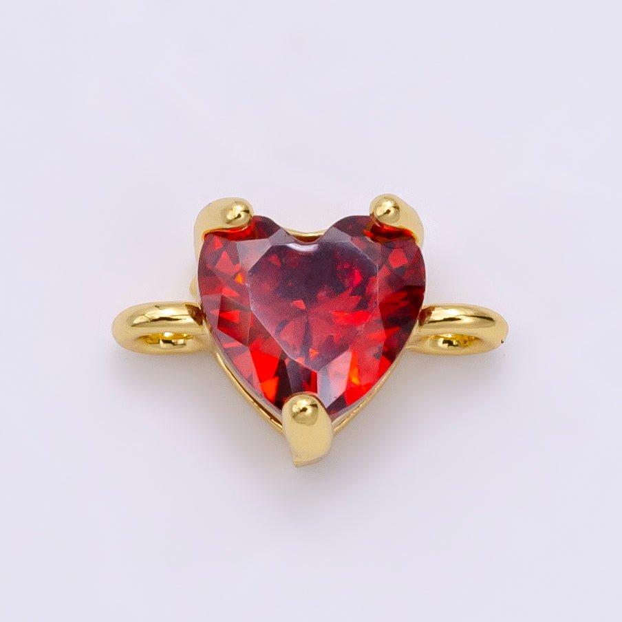 14K Gold Filled Red Heart CZ Bezel Connector | G-098 - DLUXCA