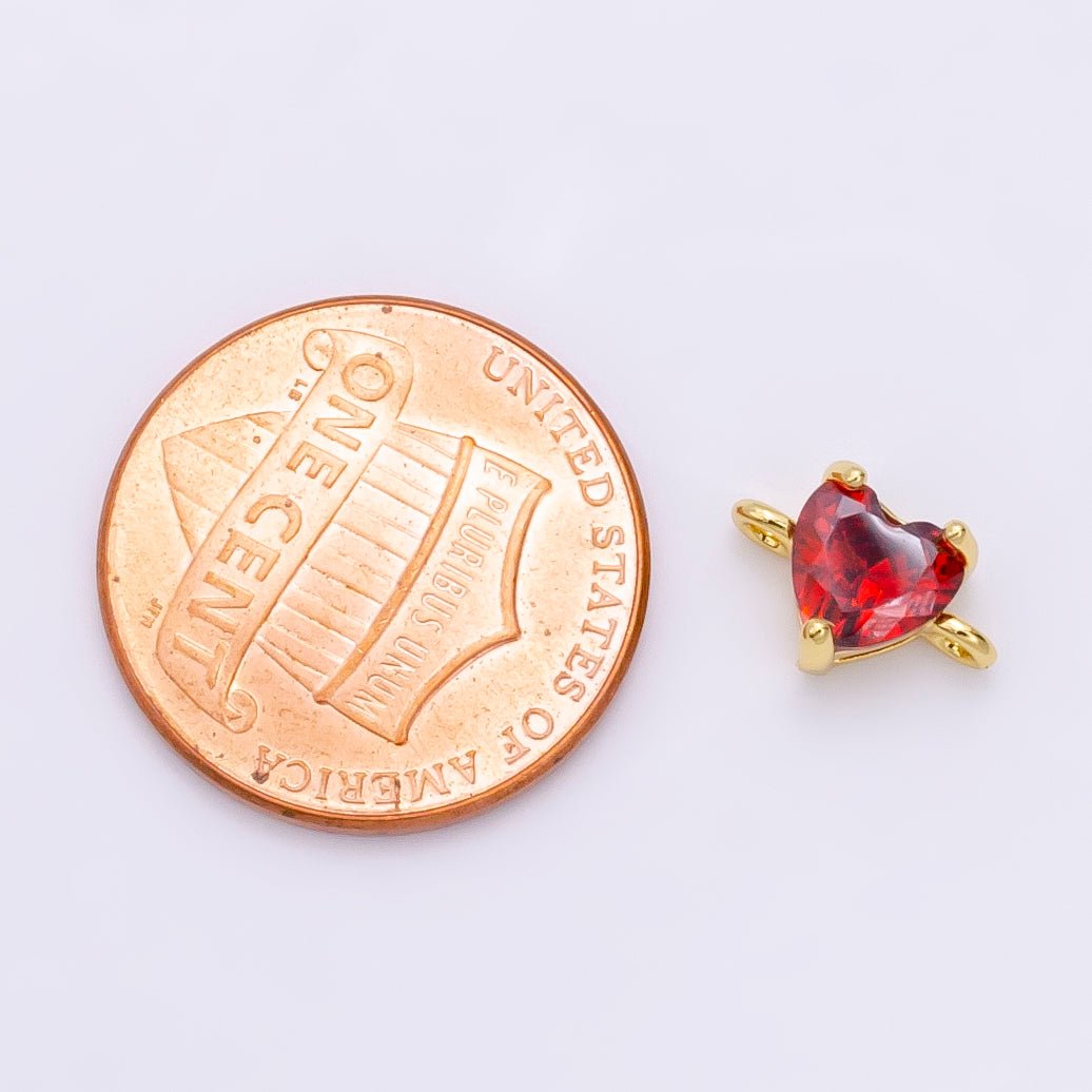 14K Gold Filled Red Heart CZ Bezel Connector | G-098 - DLUXCA