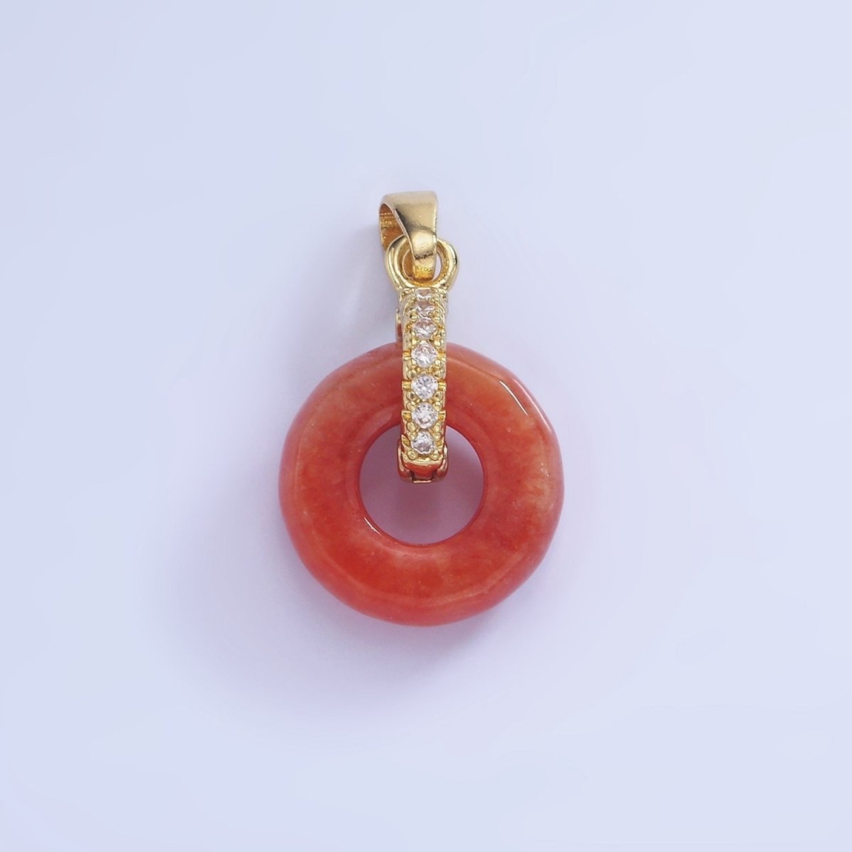 14K Gold Filled Red Jasper Open Round Donut Micro Paved CZ Pendant | AA1244 - DLUXCA