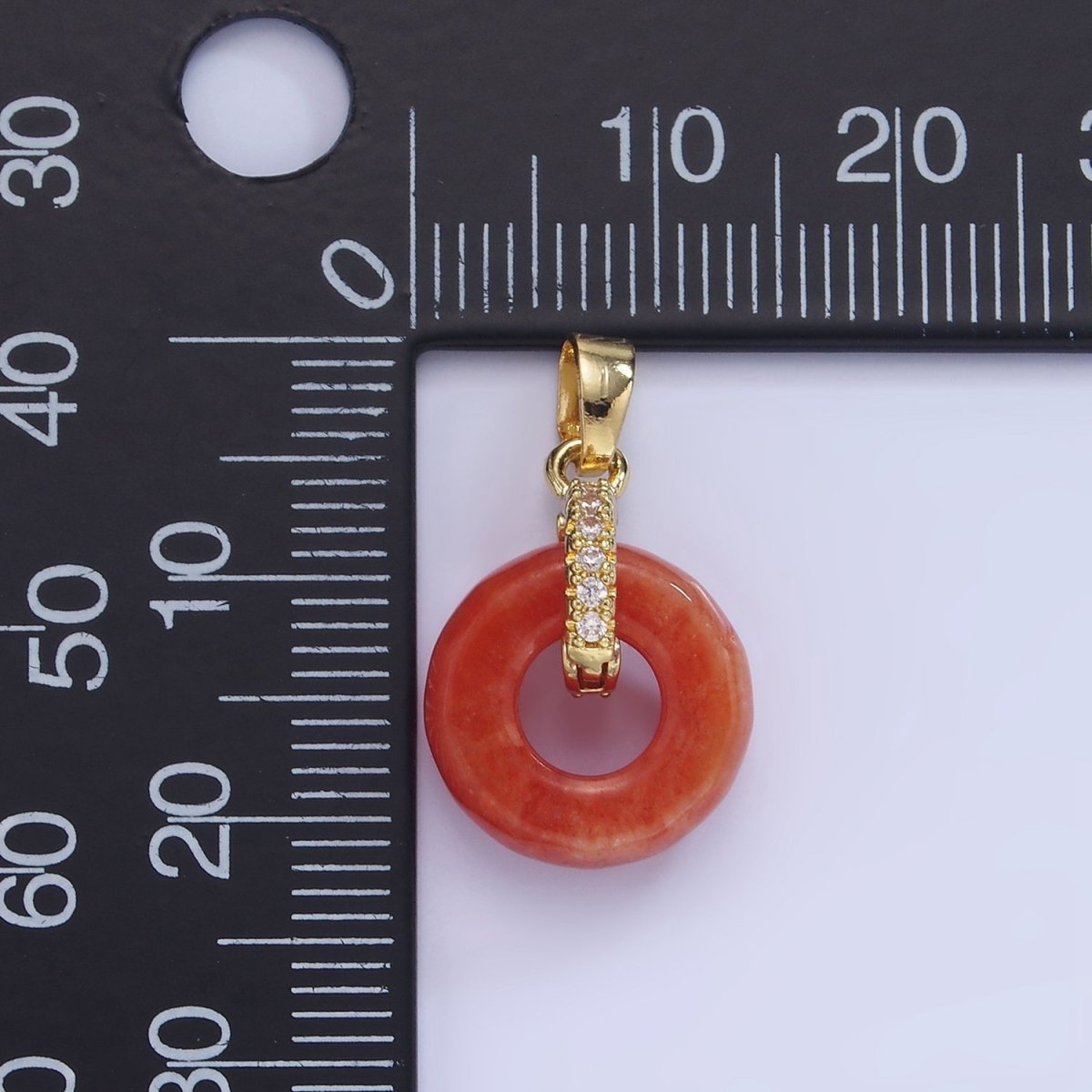 14K Gold Filled Red Jasper Open Round Donut Micro Paved CZ Pendant | AA1244 - DLUXCA