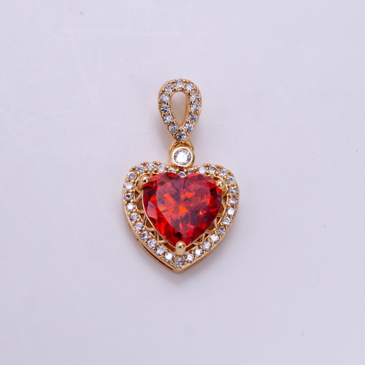 14K Gold Filled Red, Orange, Purple, Blue, Green, Pink, Black Heart Micro Paved CZ Pendant in Gold & Silver | AA1258 - AA1264 - DLUXCA