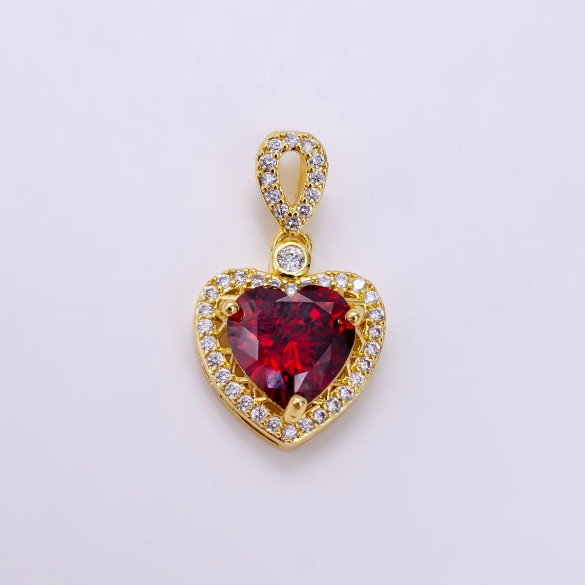 14K Gold Filled Red, Orange, Purple, Blue, Green, Pink, Black Heart Micro Paved CZ Pendant in Gold & Silver | AA1258 - AA1264 - DLUXCA