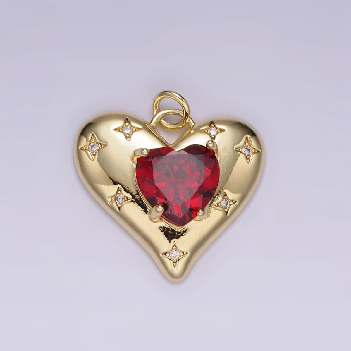 14K Gold Filled Red, Pink, Clear CZ Celestial Stars Heart Charm | AG500 - AG502 - DLUXCA