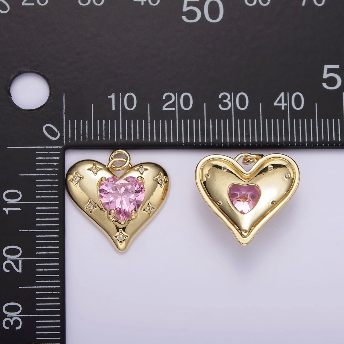 14K Gold Filled Red, Pink, Clear CZ Celestial Stars Heart Charm | AG500 - AG502 - DLUXCA