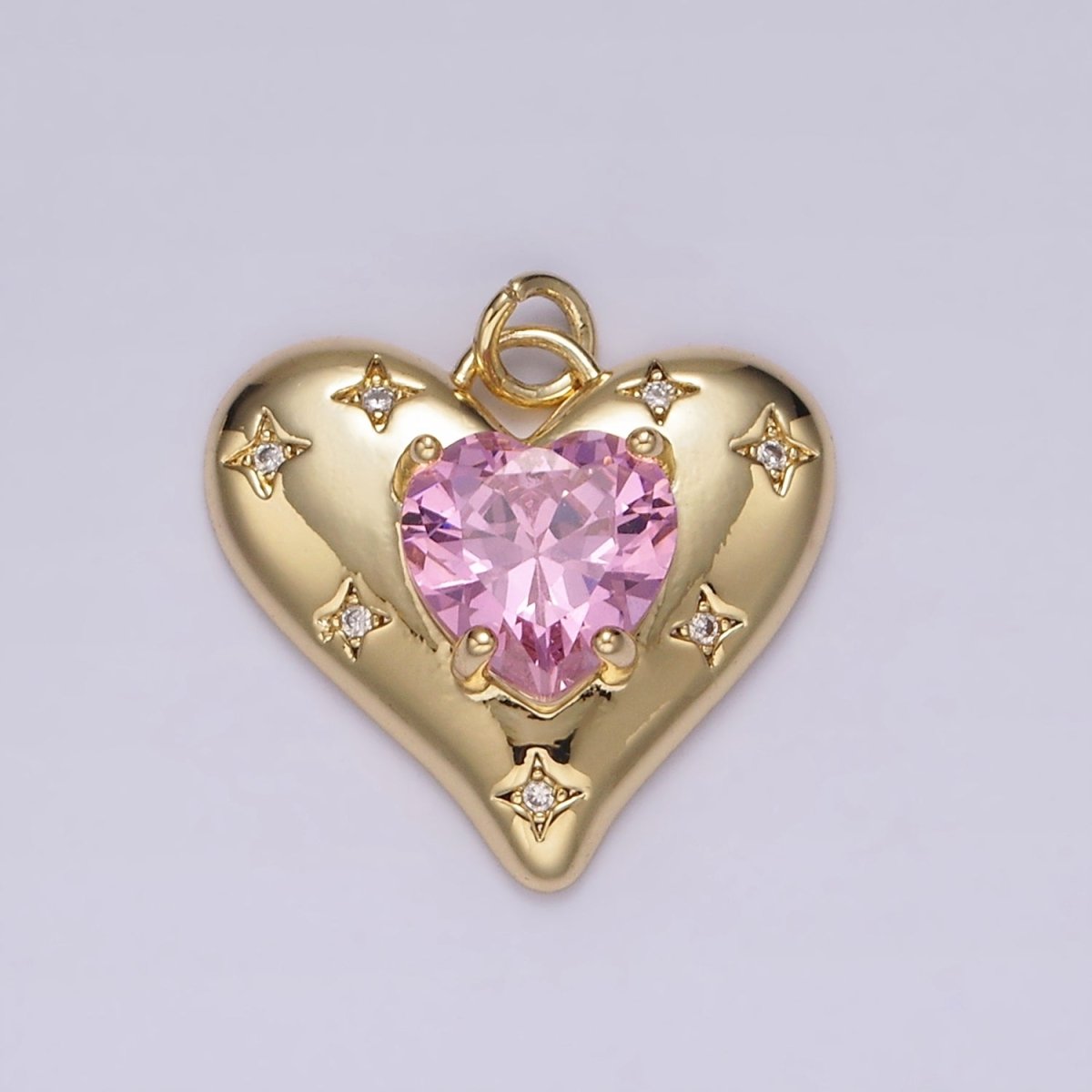 14K Gold Filled Red, Pink, Clear CZ Celestial Stars Heart Charm | AG500 - AG502 - DLUXCA