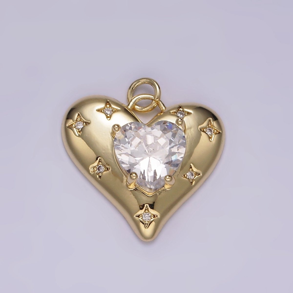 14K Gold Filled Red, Pink, Clear CZ Celestial Stars Heart Charm | AG500 - AG502 - DLUXCA