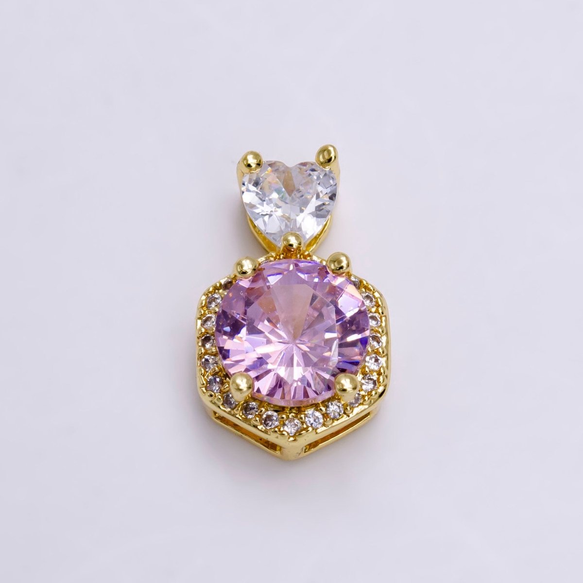 14K Gold Filled Red, Purple, Pink Round CZ Micro Paved Hexagonal Heart Bail Pendant | N1472 - N1474 - DLUXCA