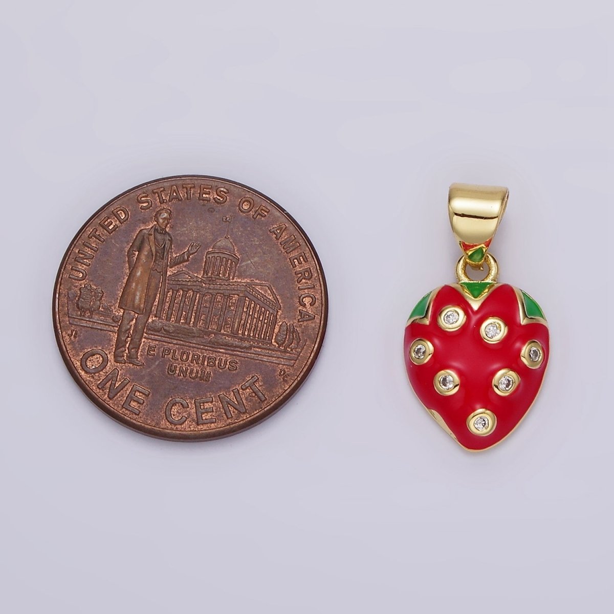 14K Gold Filled Red Strawberry Fruit CZ Enamel Pendant | AH079 - DLUXCA