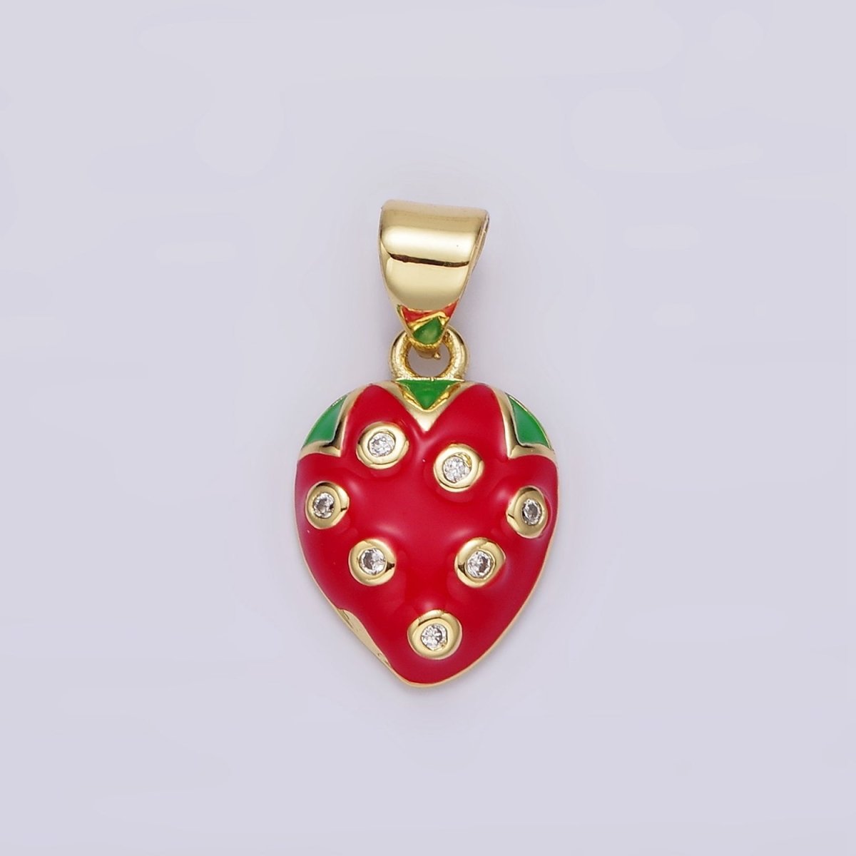 14K Gold Filled Red Strawberry Fruit CZ Enamel Pendant | AH079 - DLUXCA