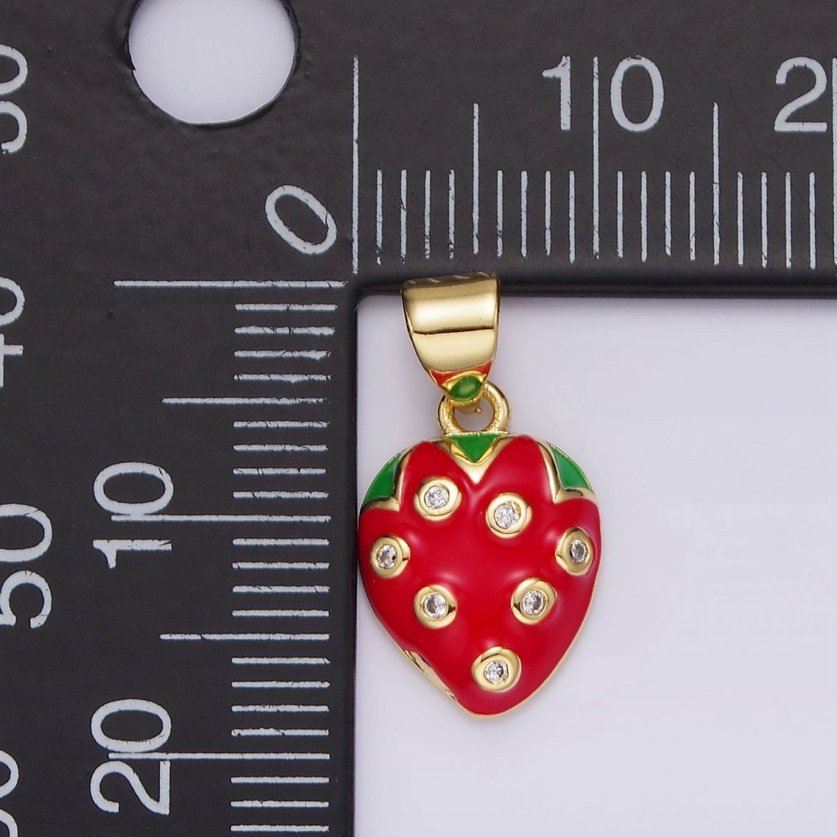 14K Gold Filled Red Strawberry Fruit CZ Enamel Pendant | AH079 - DLUXCA