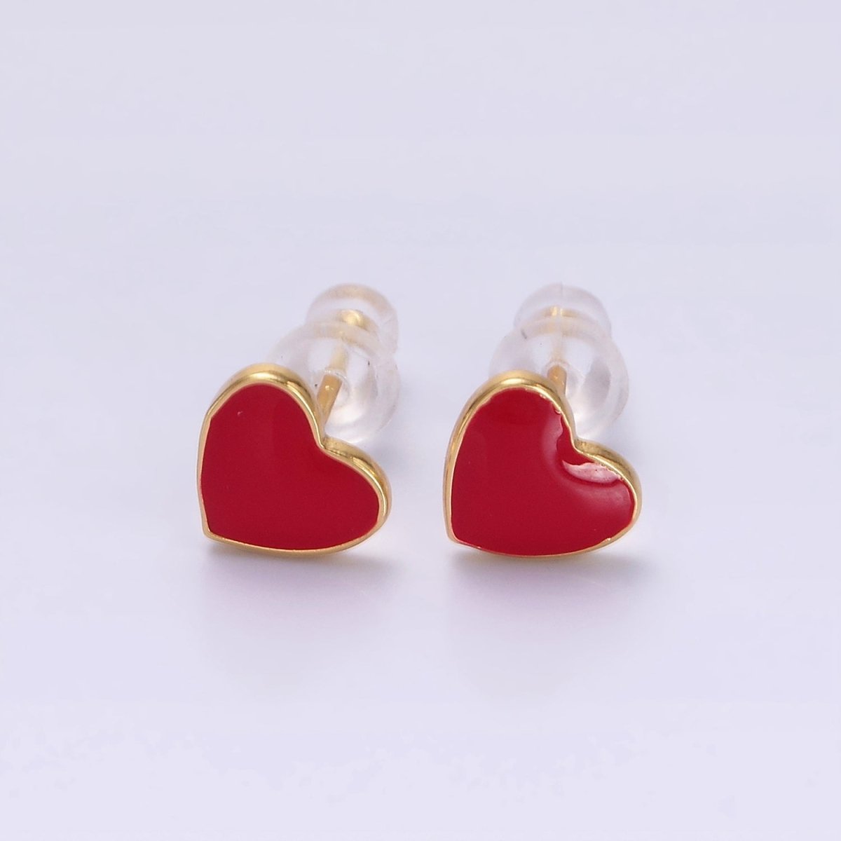 14K Gold Filled Red, Teal, Pink, White Enamel Heart Stud Earrings | AE757 - AE760 - DLUXCA