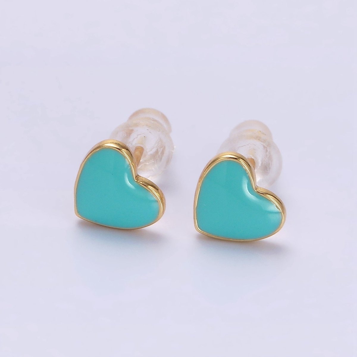 14K Gold Filled Red, Teal, Pink, White Enamel Heart Stud Earrings | AE757 - AE760 - DLUXCA