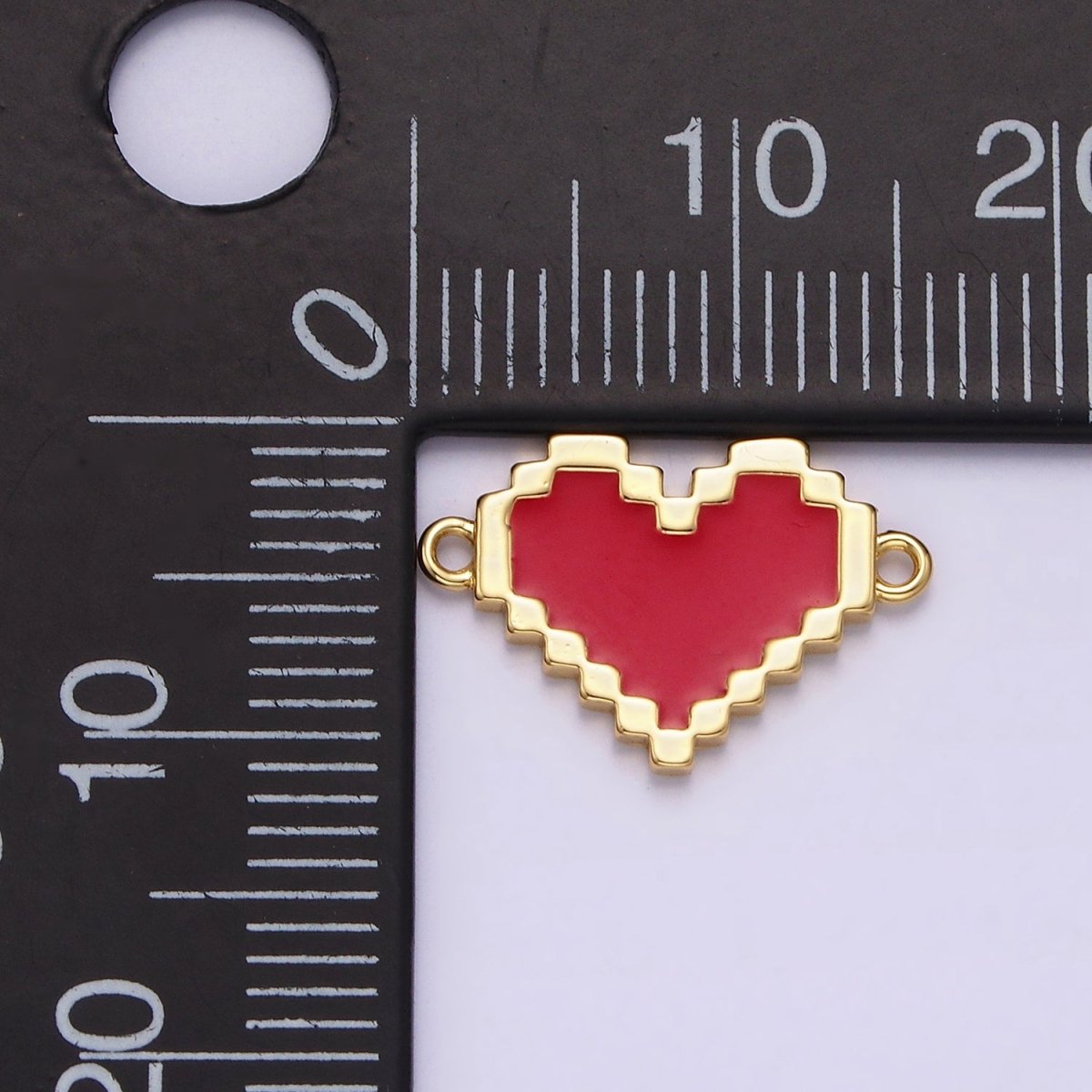 14K Gold Filled Red, White Enamel Pixelated Heart Connector | G-116 G-117 - DLUXCA