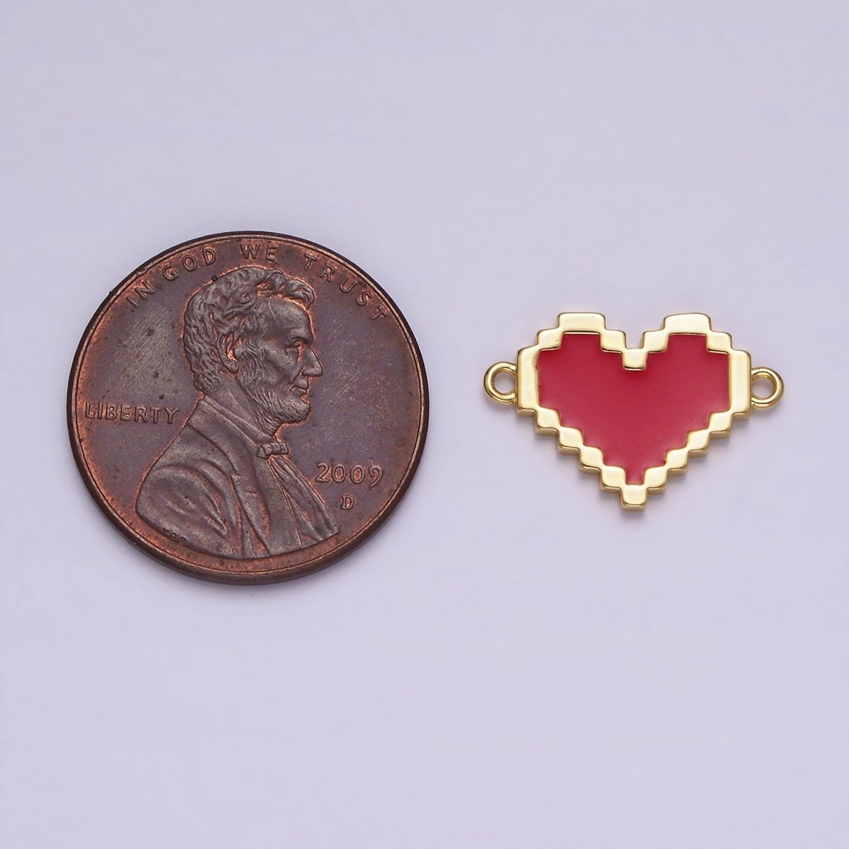 14K Gold Filled Red, White Enamel Pixelated Heart Connector | G-116 G-117 - DLUXCA