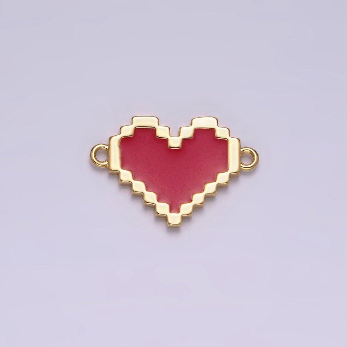 14K Gold Filled Red, White Enamel Pixelated Heart Connector | G-116 G-117 - DLUXCA