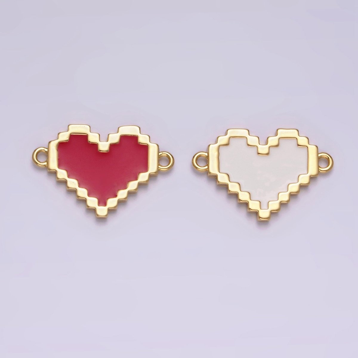 14K Gold Filled Red, White Enamel Pixelated Heart Connector | G-116 G-117 - DLUXCA