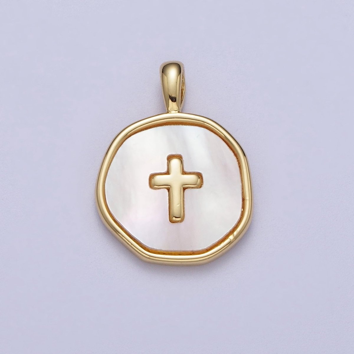 14K Gold Filled Religious Cross Shell Pearl, Abalone Round Pendant I-341 I-370 - DLUXCA