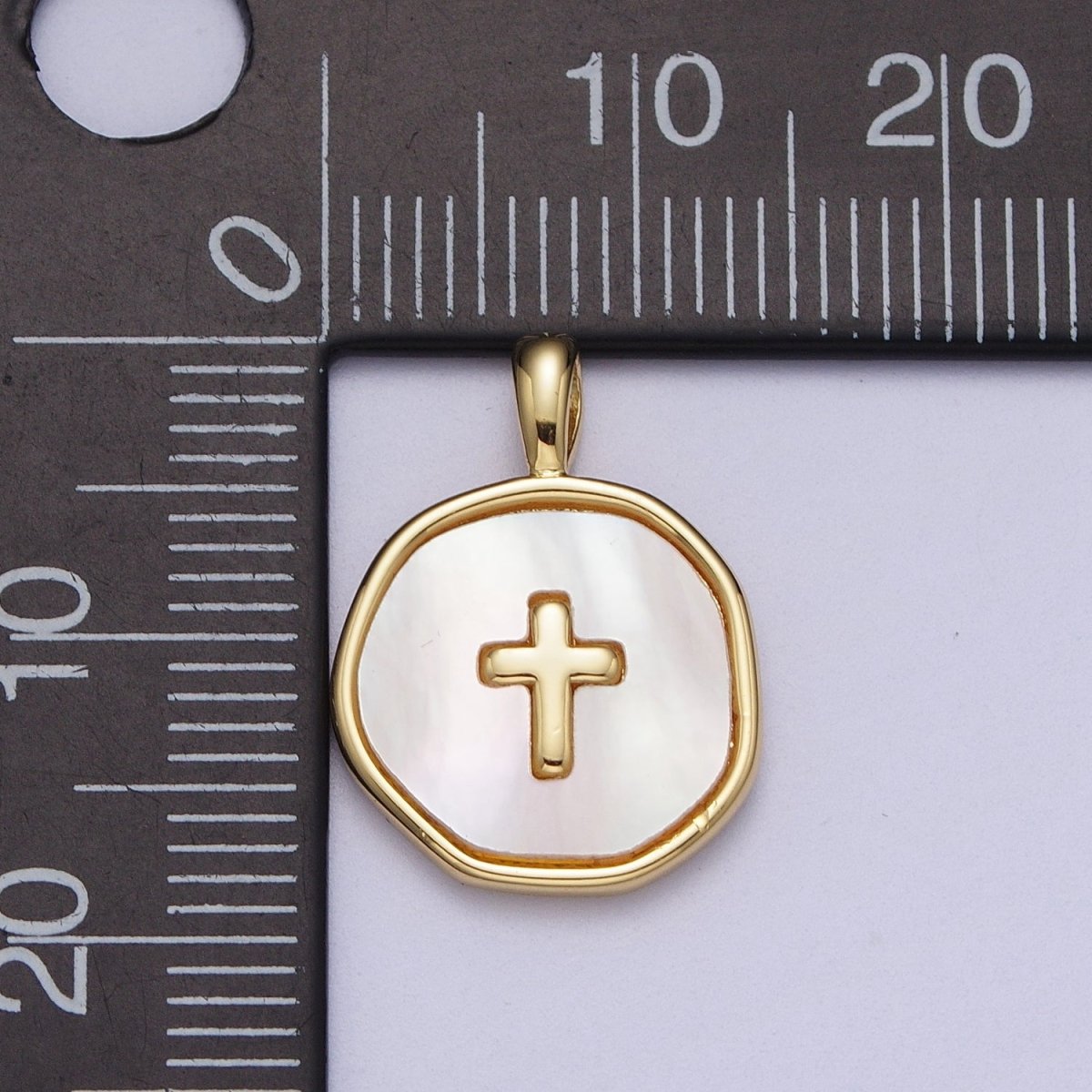 14K Gold Filled Religious Cross Shell Pearl, Abalone Round Pendant I-341 I-370 - DLUXCA