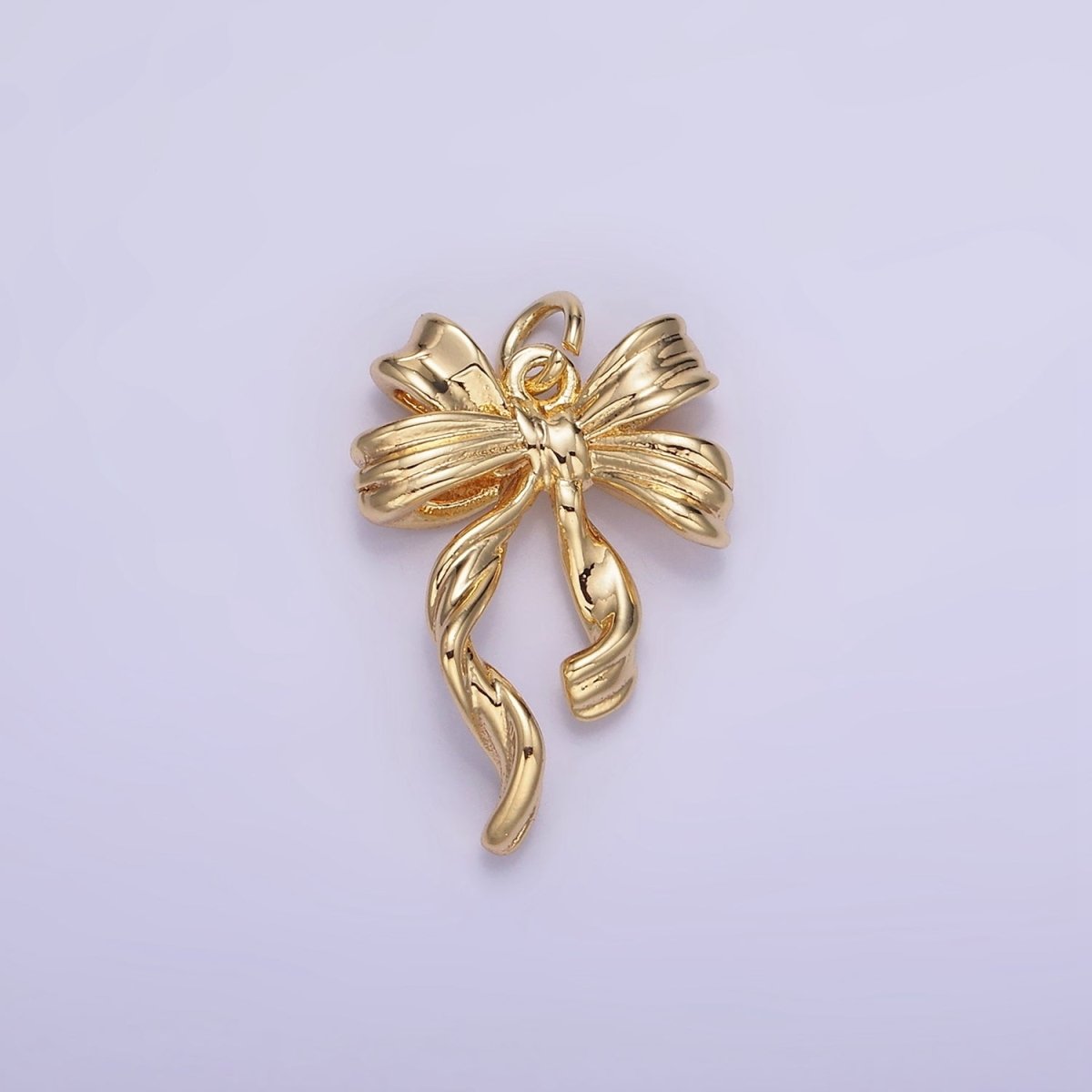 14K Gold Filled Ribbon Bow Croissant Twist Minimalist Charm | W538 - DLUXCA