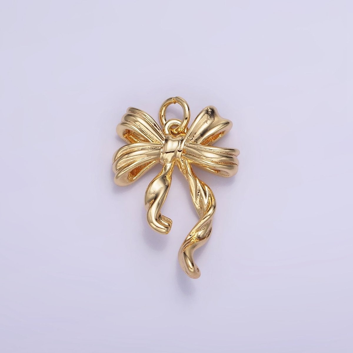 14K Gold Filled Ribbon Bow Croissant Twist Minimalist Charm | W538 - DLUXCA